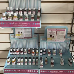 Oil flavor infusions for pastries, candy, and more. There are sweet flavors, fruity flavors, and nuttier flavors.