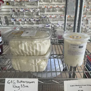 Premade buttercream made with shortening.