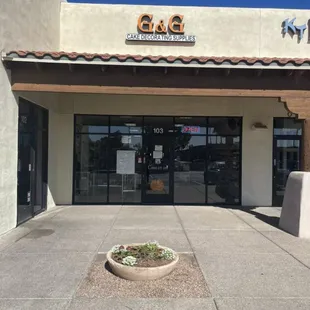 This is the front entrance to the store (Guadalupe/parking lot view)