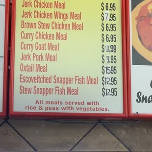 menu and prices