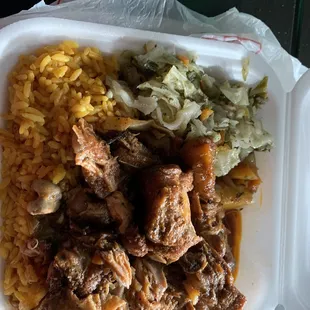 a styrofoam meal in a styrofoam container
