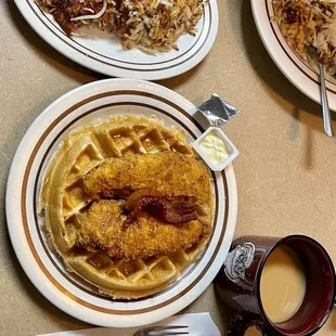 Chicken and waffles Hash browns