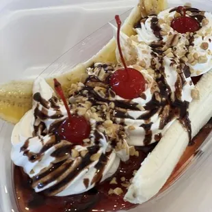 Banana Split for dessert ! And don&apos;t forget to order a soda they have the old fashion soft crushed ice !!