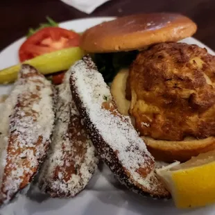 Lump crab cake with garlic parmesan wedges