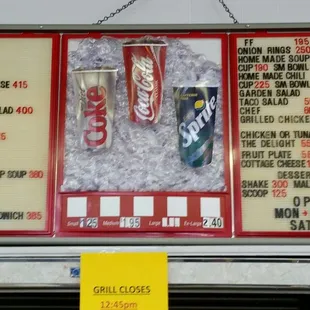 The menu at the fountain.