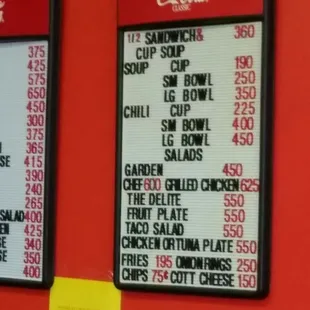 The menu at the dining room.