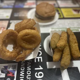 Onion rings and pickles