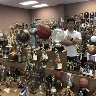 Trophies for different sports.