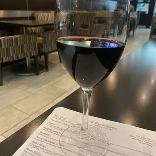 a glass of wine on a table
