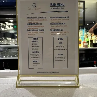 Drink menu.