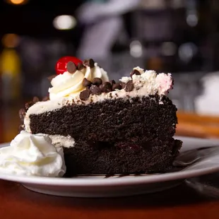 a slice of chocolate cake