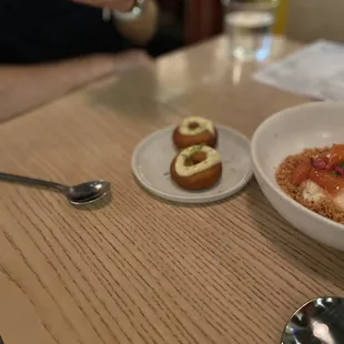 Complimentary lime-yuzu brioche donuts