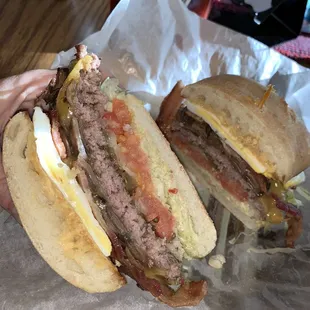 Outlaw burger (bbq sauce on side, over hard egg)