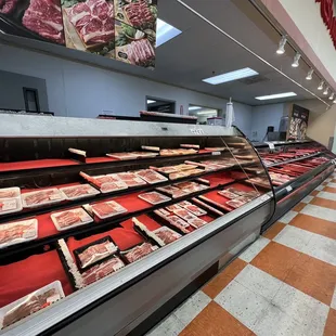 a meat section in a grocery store