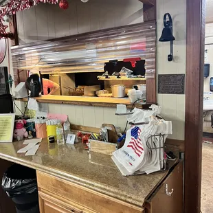 a kitchen with a counter top