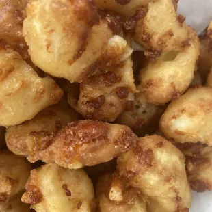 Cheese curds, close-up.