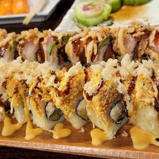 a plate of sushi on a table