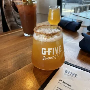 The seasonal cocktail, Apple of My Pie, and Spicy Bloody Mary.