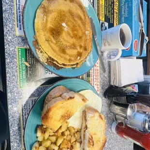 two plates of food on a table