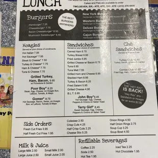 Lunch menu