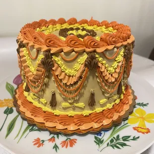 a decorated cake on a plate