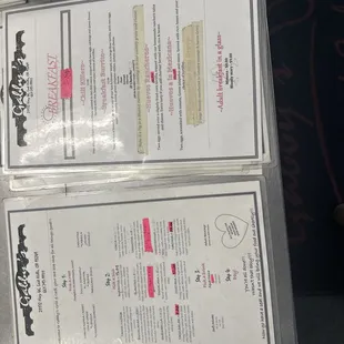 Breakfast menu
