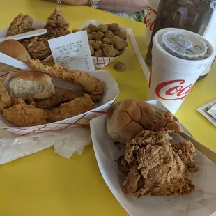 Fried Chicken with Frog legs and Okra in the back