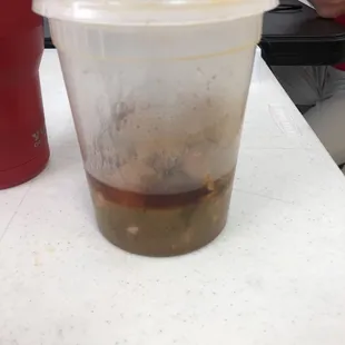 Broth gone due to knife holes in the gumbo container