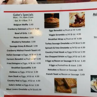 a menu for the restaurant