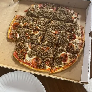 Pepperoni sausage pizza