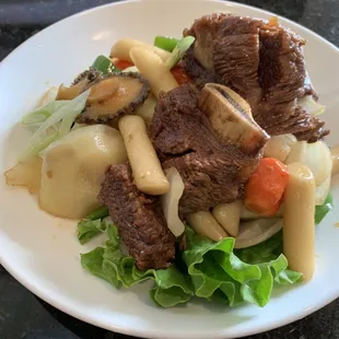 New item! Braised short ribs with abalone, vegetables and rice cake