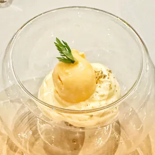 Carrot sorbet and orange cream espuma