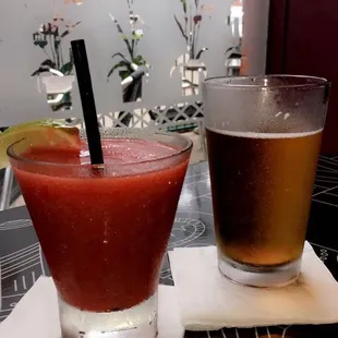 Strawberry Margarita and Modelo