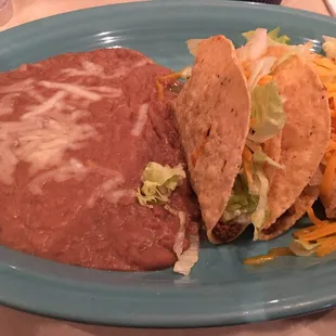 Hamburger meat Tacos &amp; Refried Beans