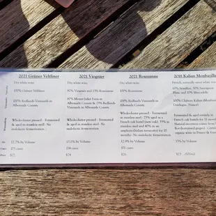 White flight tasting notes