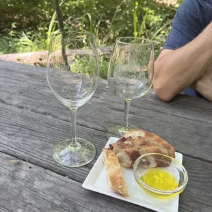 Complimentary sourdough and olive oil.