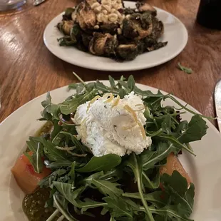 Roasted beet salad and brussel sprout appetizer