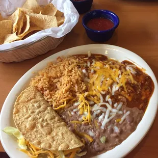 Cheese Enchilada, Crispy Taco, Rice &amp; Beans
