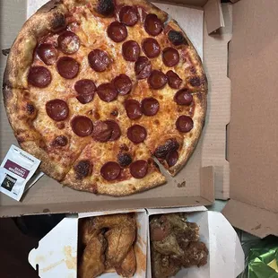 Halal Medium Pepperoni Pizza 6 Piece Buffalo Wings 6 Piece Lemon Pepper Wings