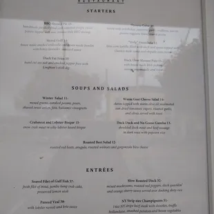 The menu as of February 25th, 2022