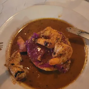 Shrimp and purple potatoe pie