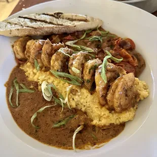Shrimp n' Grits with pimento cheese grits