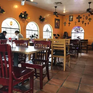 tables and chairs in a restaurant