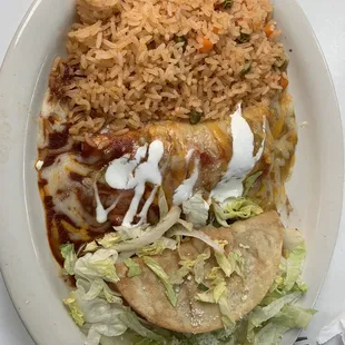 Taco, enchilada and rice!