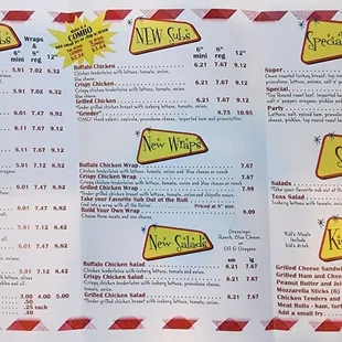 Menu as of July 2022