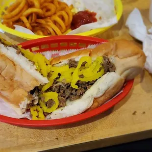 Steak &amp; cheese Side curly fries