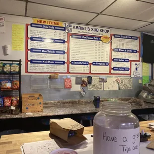 Menu on the wall