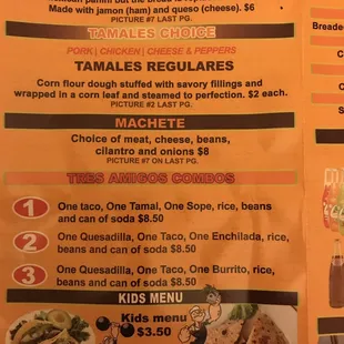 the menu for the restaurant