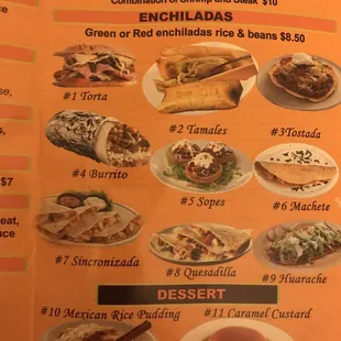 a menu for mexican food