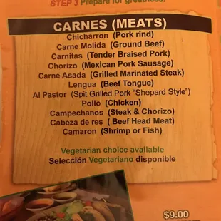 the menu